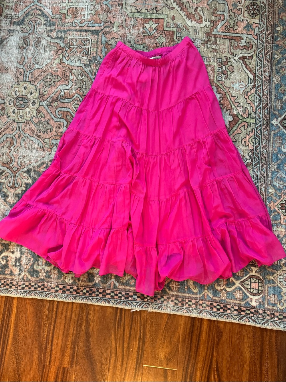 Abercrombie & Fitch Bright Fuchsia Tiered Midi Skirt - Women's Flowy Skirt XS